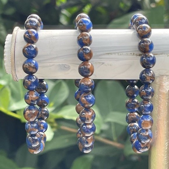 8mm Royal Blue Opal Bronzite Stretch Bracelet - Picture 3 of 6